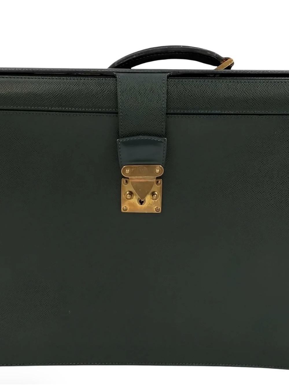 Louis Vuitton Dark Green Leather Briefcase with Gold Hardware